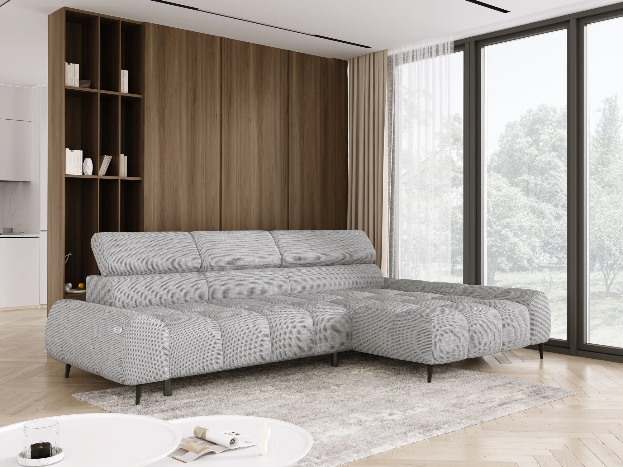 Relax-Ecksofa mit elektrischem Sitz SANTO S – Schrägansicht, im Raum