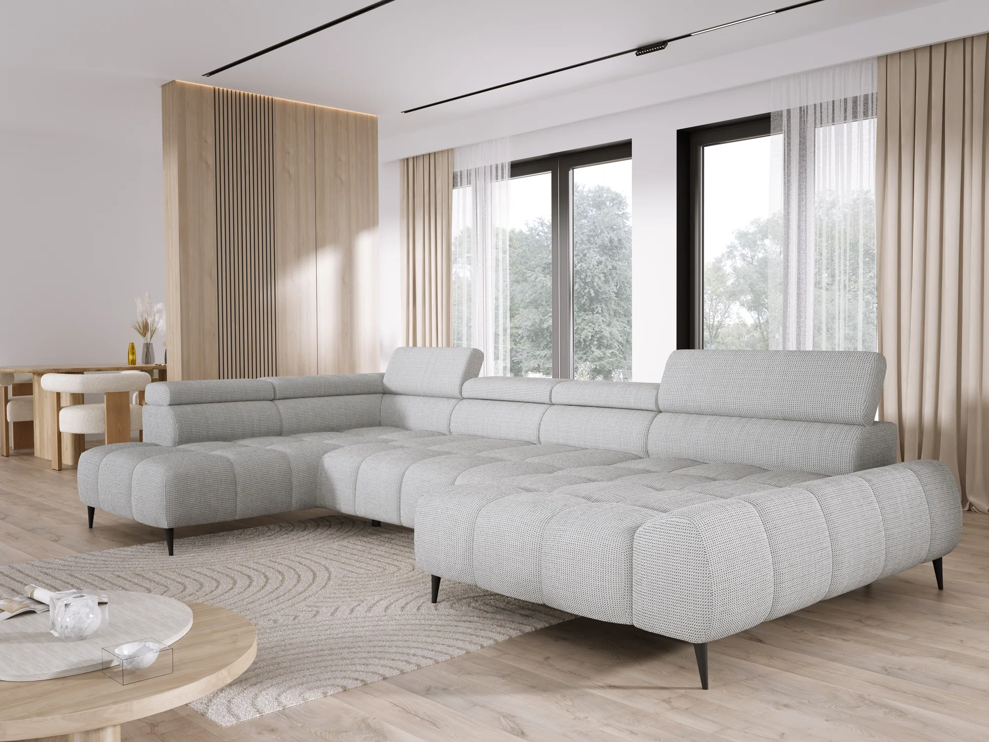 Divano angolare a U relax con seduta elettrica SANTO XL – funzione aperta, ambientazione