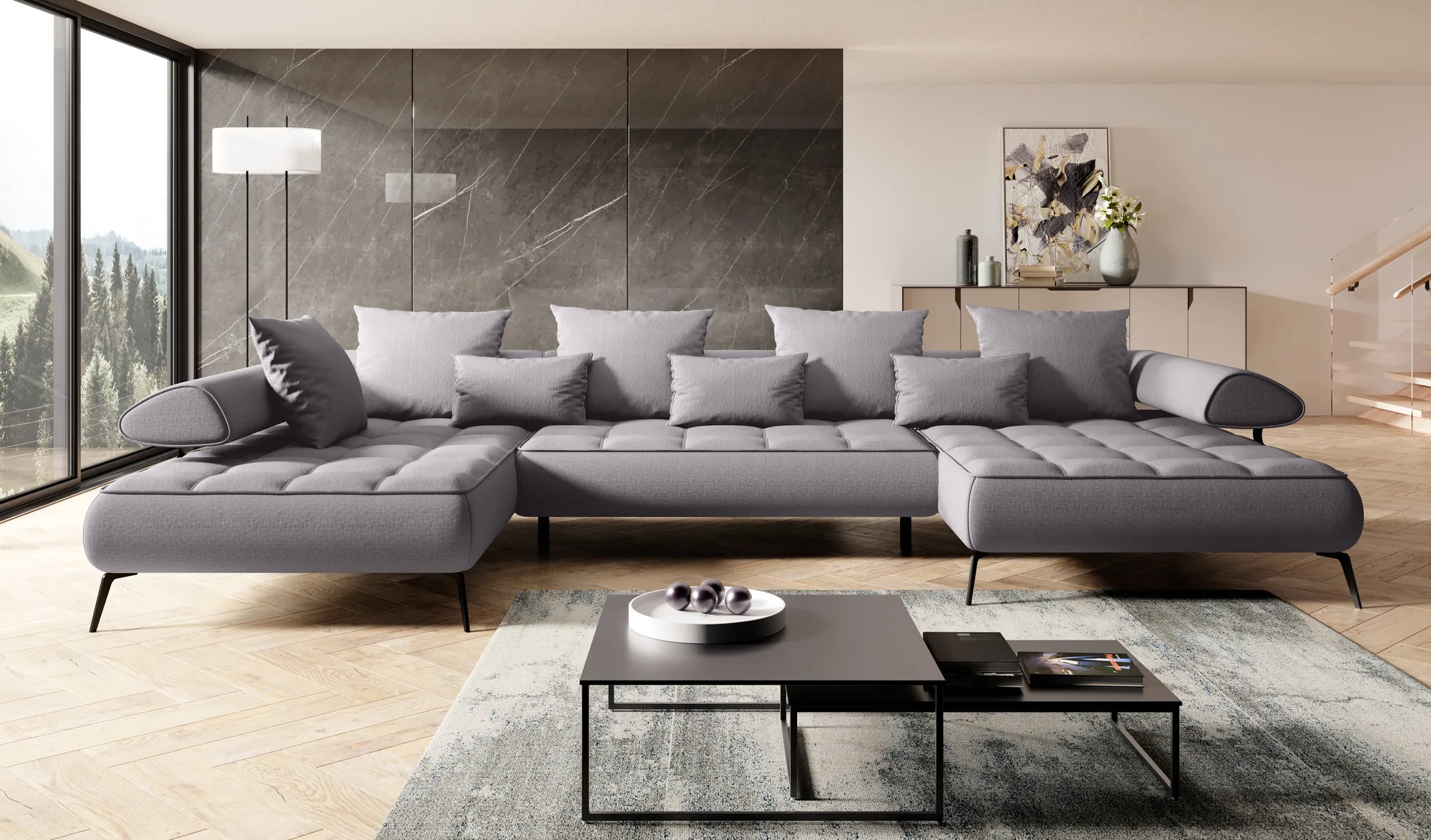 U-förmiges Eckschlafsofa mit elektrischem Sitz SELEDO XL – im Raum