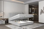 Boxspring-Doppelbett mit Bettkasten SEMENO – Bettkasten geöffnet, im Raum