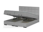 Boxspring-Doppelbett mit Bettkasten SEMENO – Bettkasten geöffnet, auf weißem Hintergrund