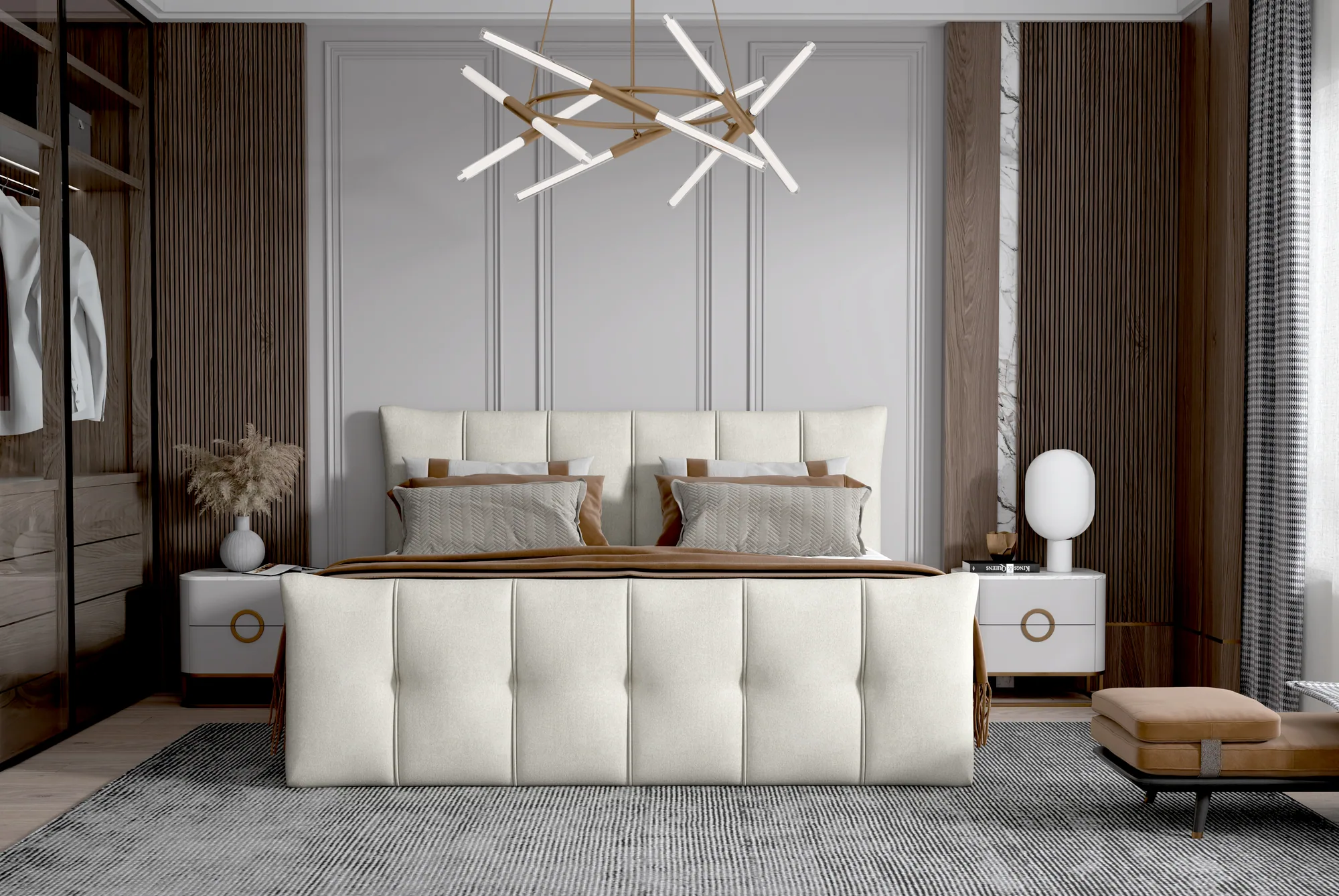 Boxspring-Doppelbett mit Bettkasten SOFIA – im Raum