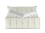 Boxspring-Doppelbett mit Bettkasten SOFIA – Bettkasten geöffnet, auf weißem Hintergrund
