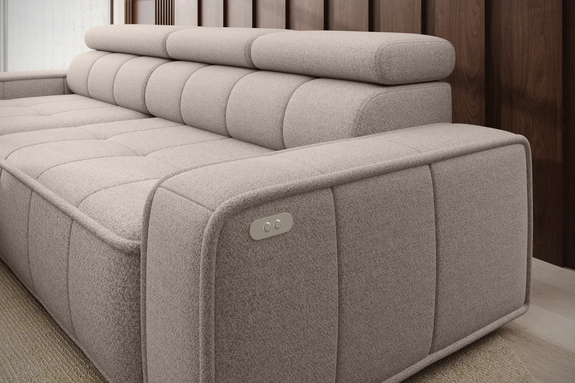 Divano angolare relax con seduta elettrica THIAGO S – dettaglio, ambientazione