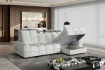 Eckschlafsofa mit elektrischem Sitz und Bettkasten TOLLO S – Funktion geöffnet, im Raum
