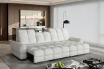 Eckschlafsofa mit elektrischem Sitz und Bettkasten TOLLO S – Funktion geöffnet, im Raum
