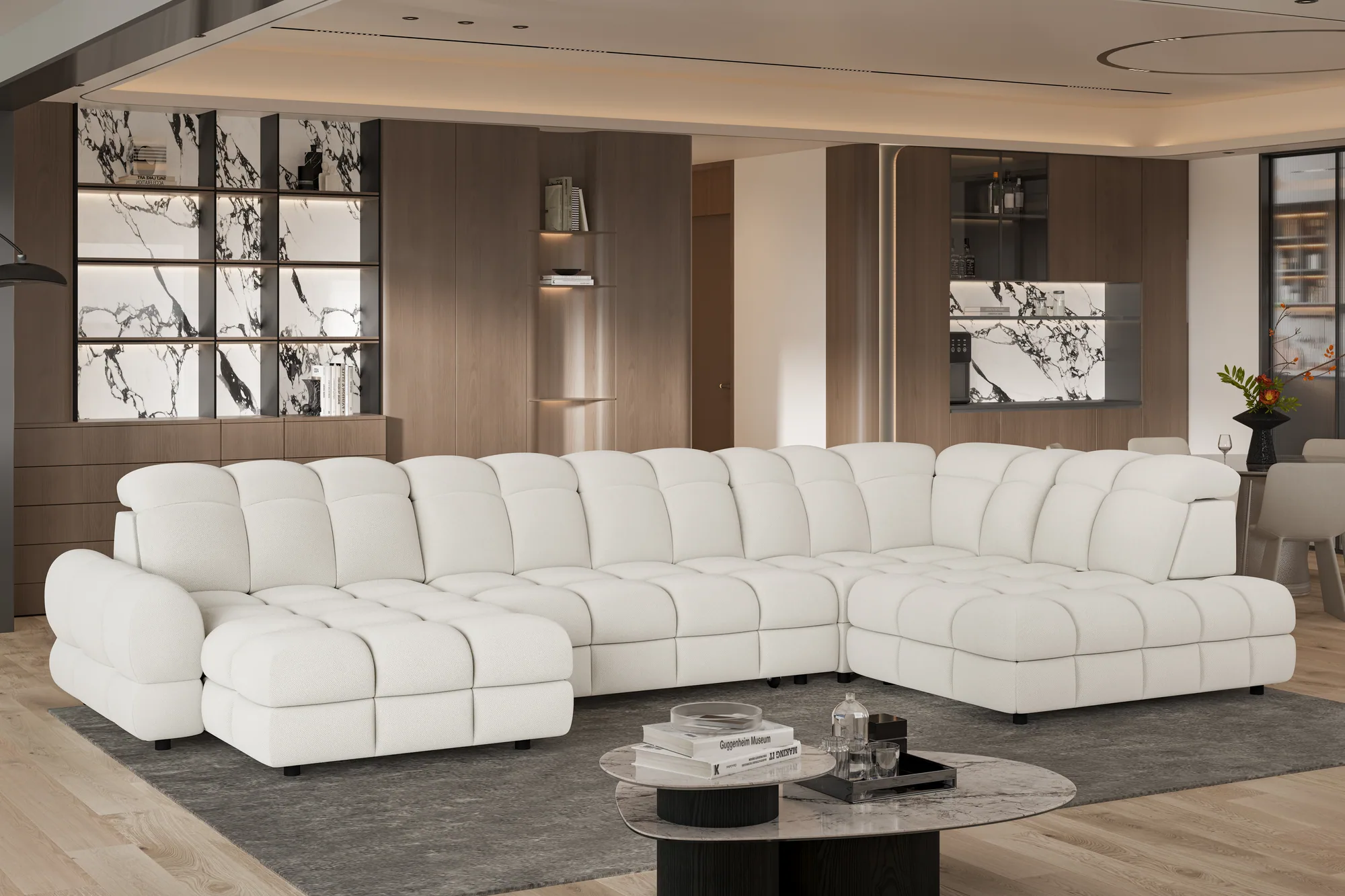 U-förmiges Eckschlafsofa mit elektrischem Sitz und Bettkasten TOLLO XL – Schrägansicht, im Raum