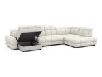 U-förmiges Eckschlafsofa mit elektrischem Sitz und Bettkasten TOLLO XL – Funktion geöffnet, auf weißem Hintergrund