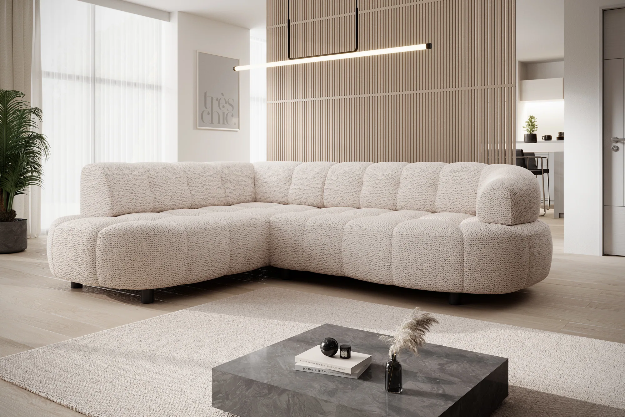 Relax-Ecksofa mit elektrischem Sitz Velpa L – im Raum