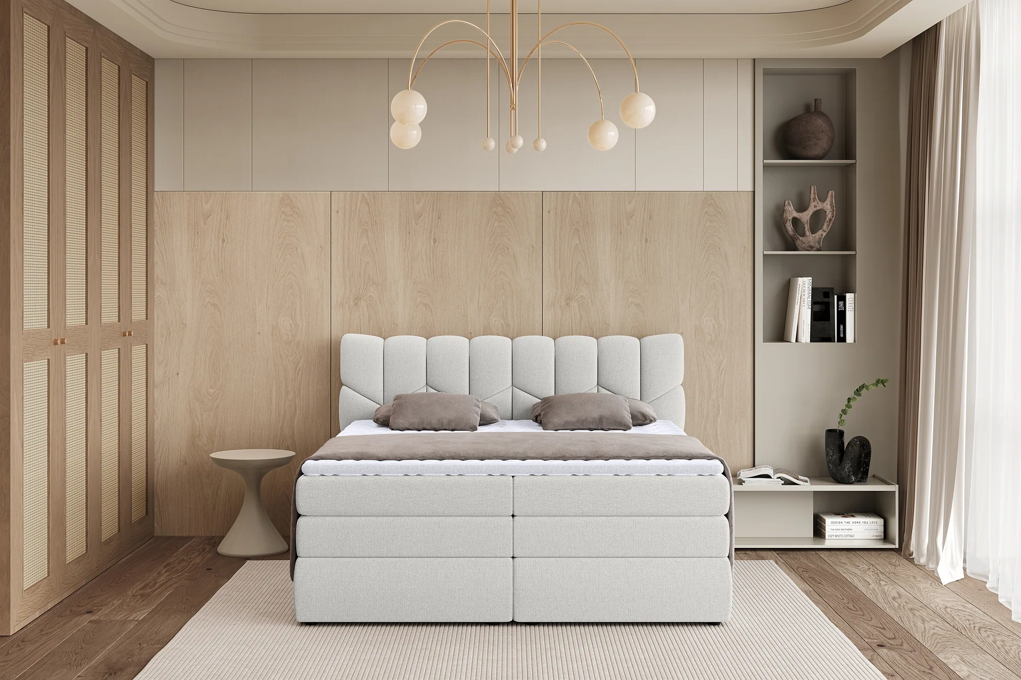 Boxspring-Doppelbett mit Bettkasten VERONA – im Raum