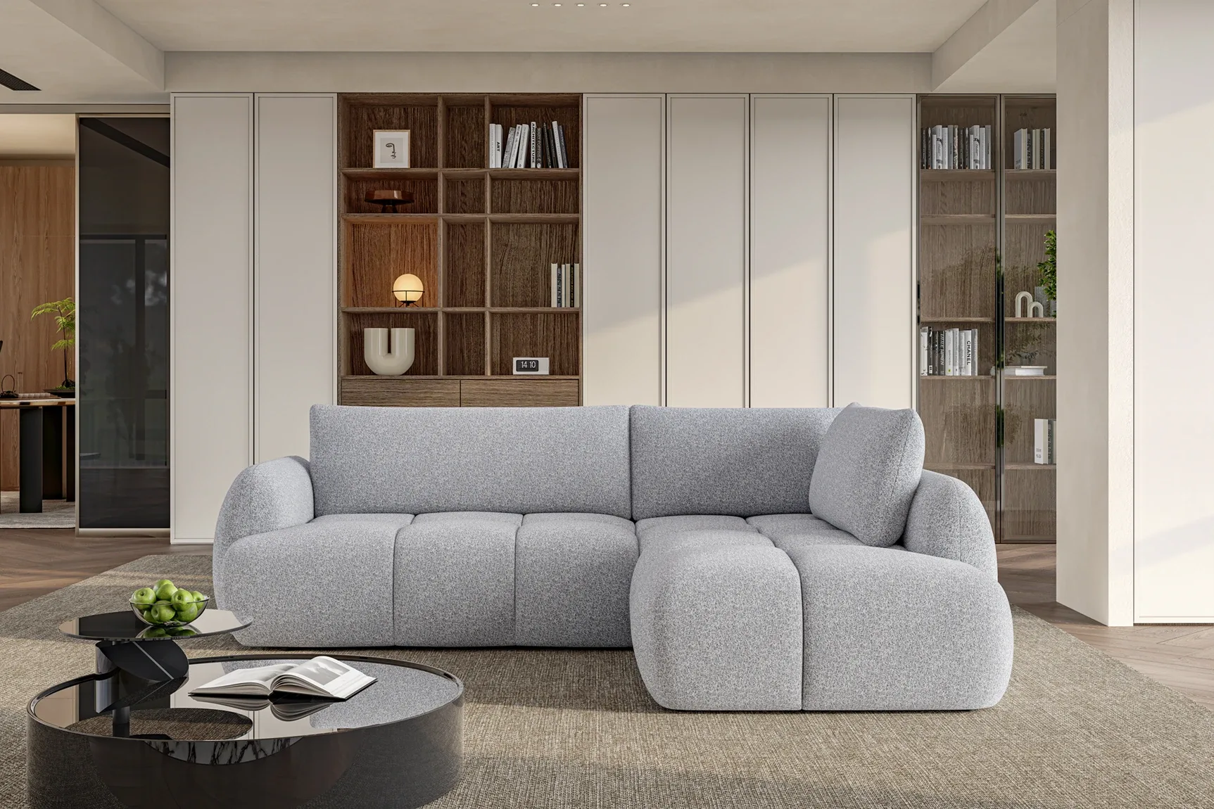 Eckschlafsofa mit Bettkasten WIND L – im Raum