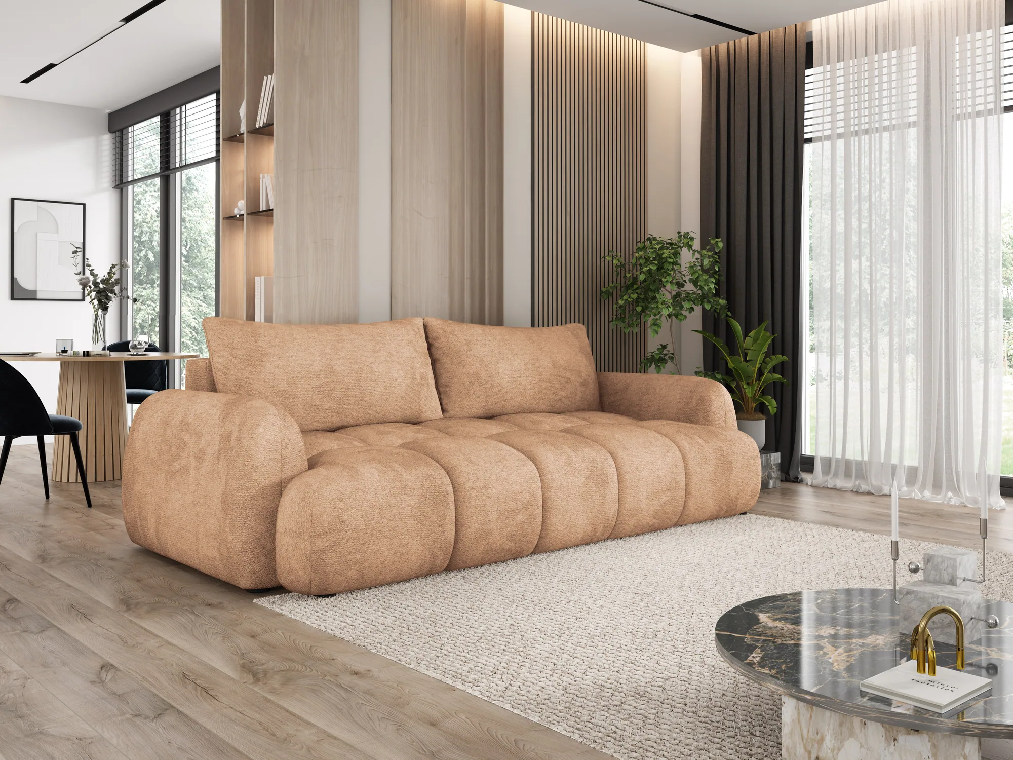 Schlafsofa mit Bettkasten WIND – Schrägansicht, im Raum
