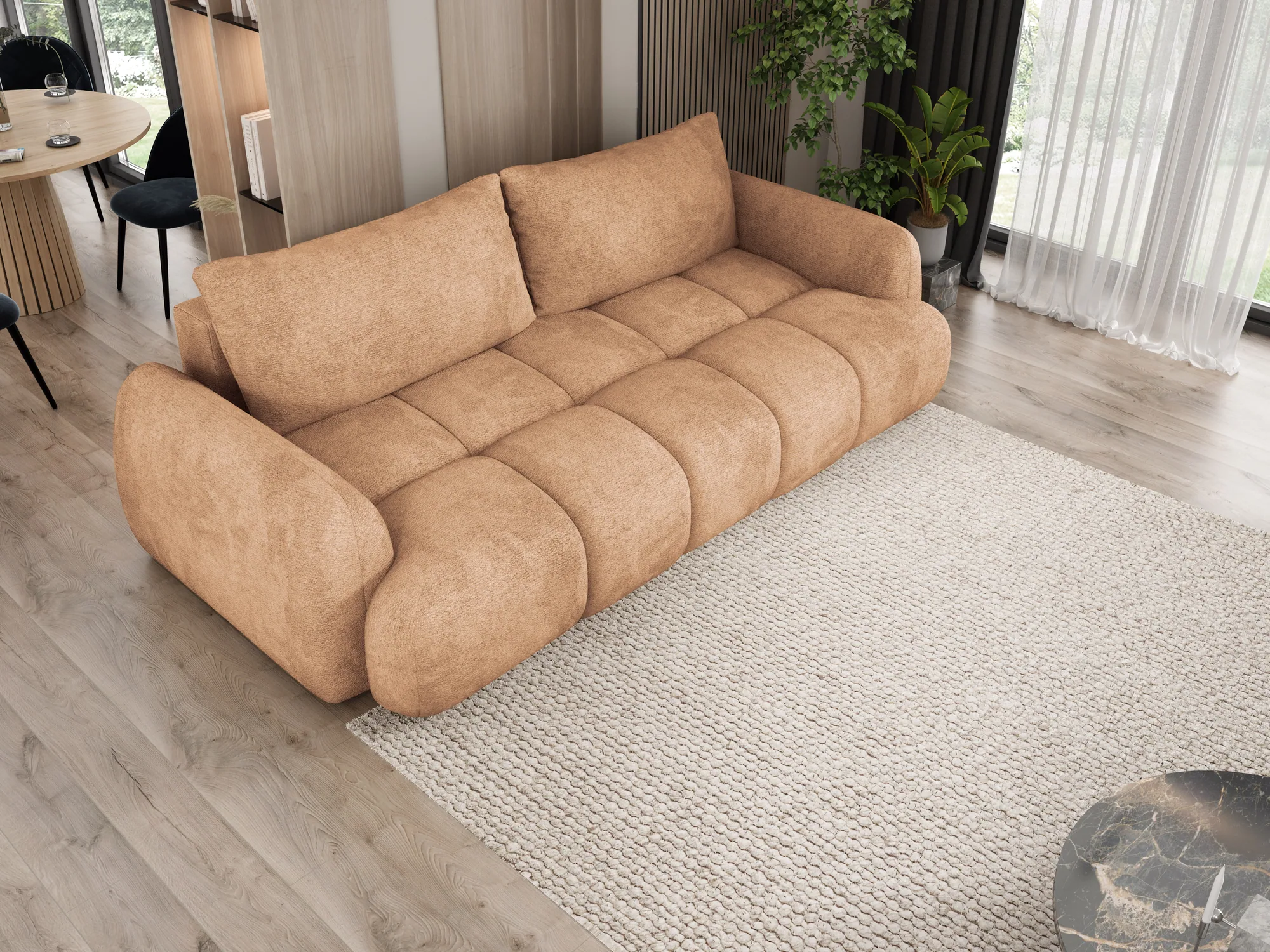 Schlafsofa mit Bettkasten WIND – Ansicht von oben, im Raum